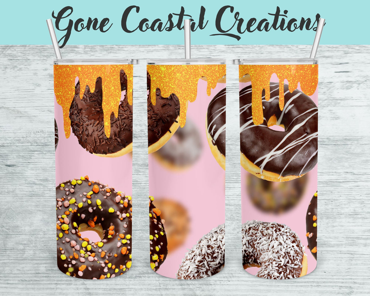 Donut and Pink Patterned Tumbler - a unique gift this holiday - Gone Coastal Creations - Mugs & Tumblers