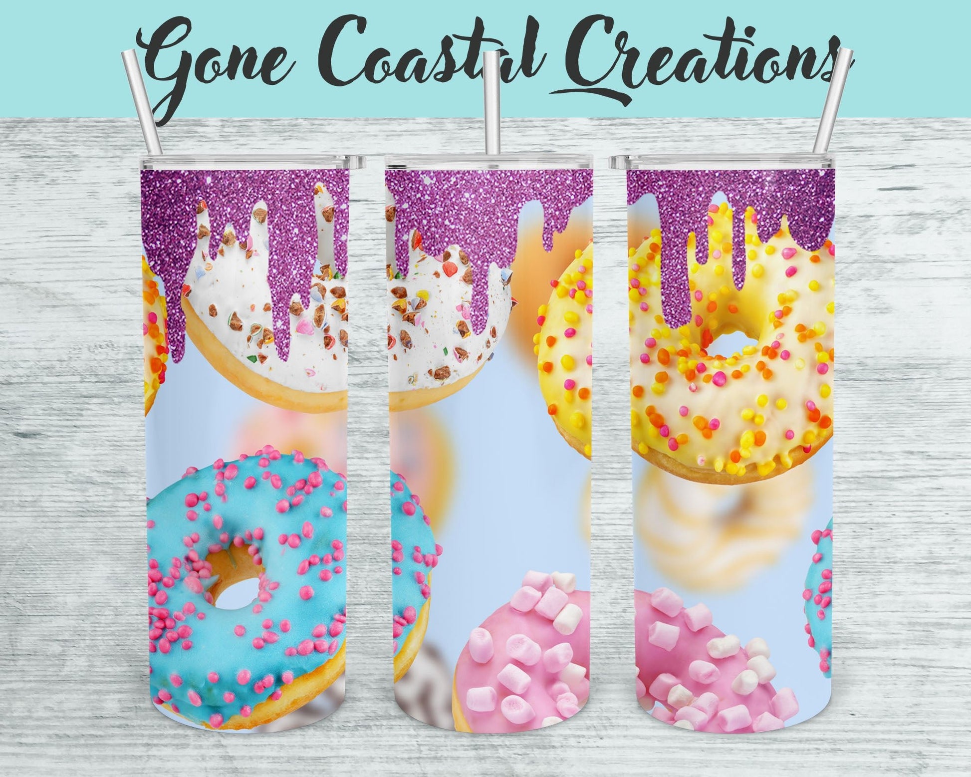 Donut Patterned Tumbler with Light Blue - a unique gift this holiday - Gone Coastal Creations - Mugs & Tumblers