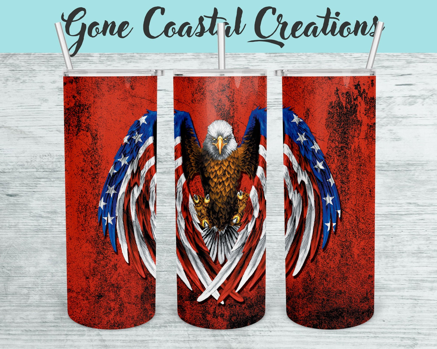 Eagle with American Flag Wings Travel Mug- a unique gift this holiday - Gone Coastal Creations - Mugs & Tumblers