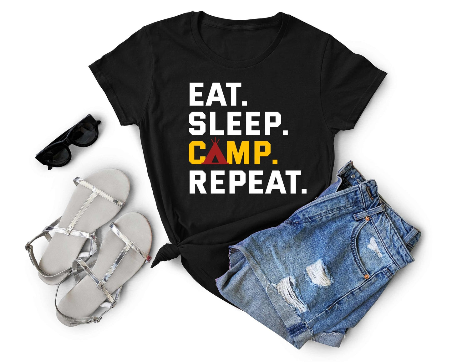 Eat Sleep Camp Repeat | Funny Camping Shirts for the Outdoor Adventurer - Gone Coastal Creations - shirts