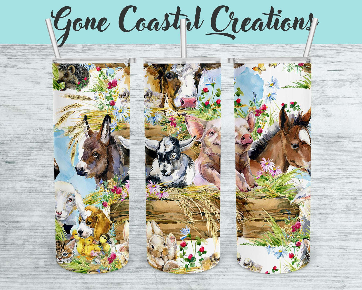 Farm Animal Painting pattern tumbler, gift for her, mothers day gift, Farm mom gift - Gone Coastal Creations - Mugs & Tumblers