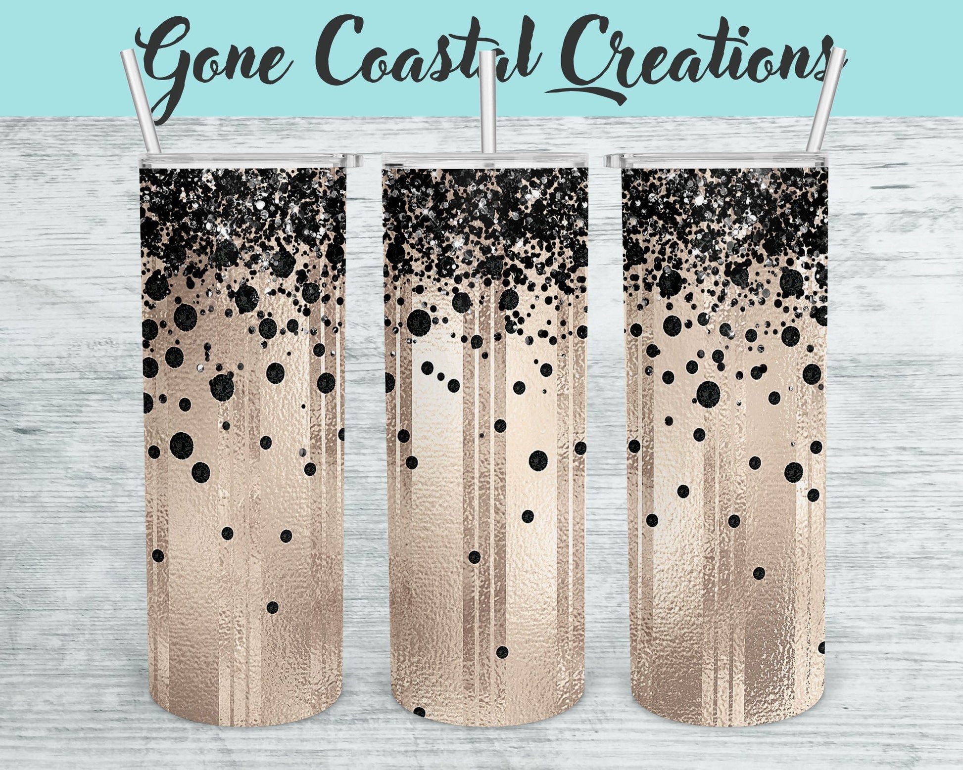 Gold Foil Pattern with Black Rhinestone Accent Tumbler - a unique gift this holiday - Gone Coastal Creations - Mugs & Tumblers