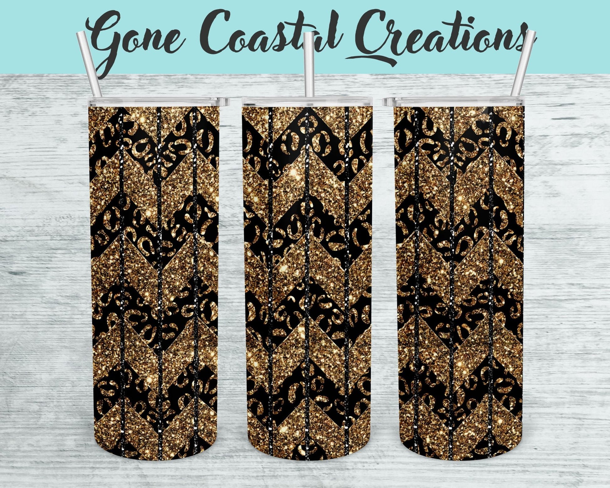 Gold Leopard and Black Glitter Abstract Design Tumbler - a unique gift this holiday - Gone Coastal Creations - Mugs & Tumblers