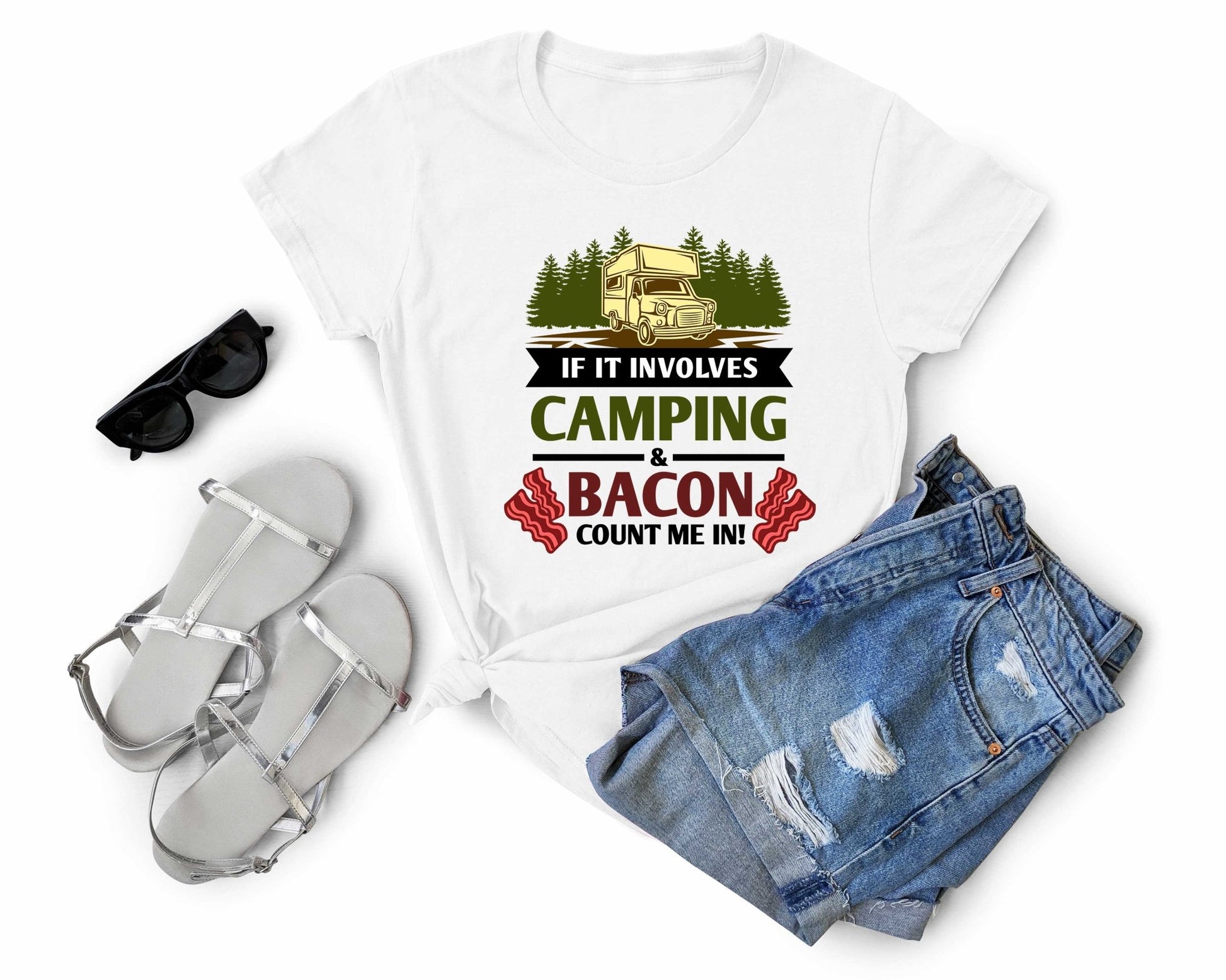 If it involves camping and bacon count me in | Funny Camping Shirts for the Outdoor Adventurer - Gone Coastal Creations - shirts