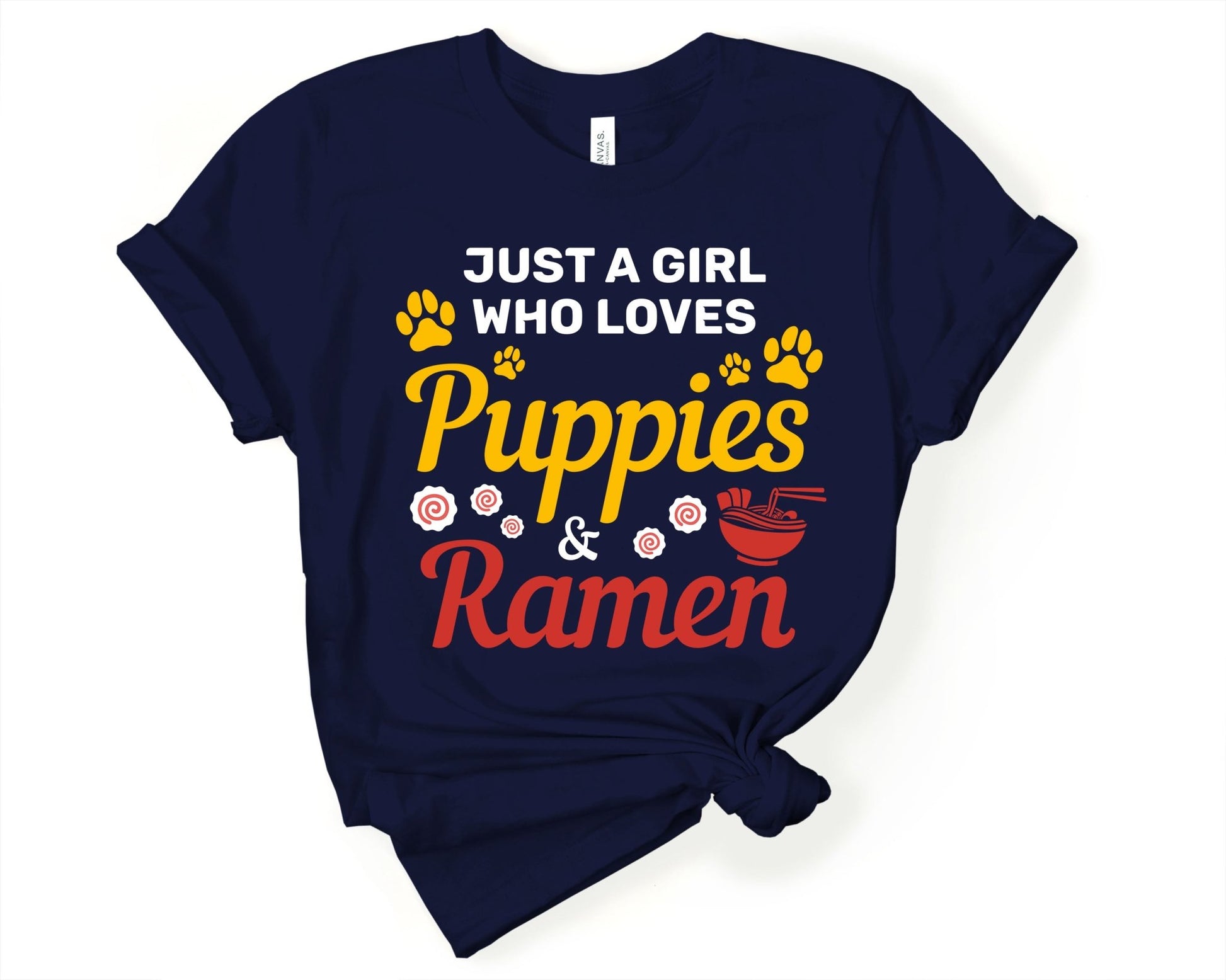 Just a Girl Who Loves Puppies and Ramen Shirt for Foodie | Stocking Stuffer for College Student - Gone Coastal Creations - Shirts