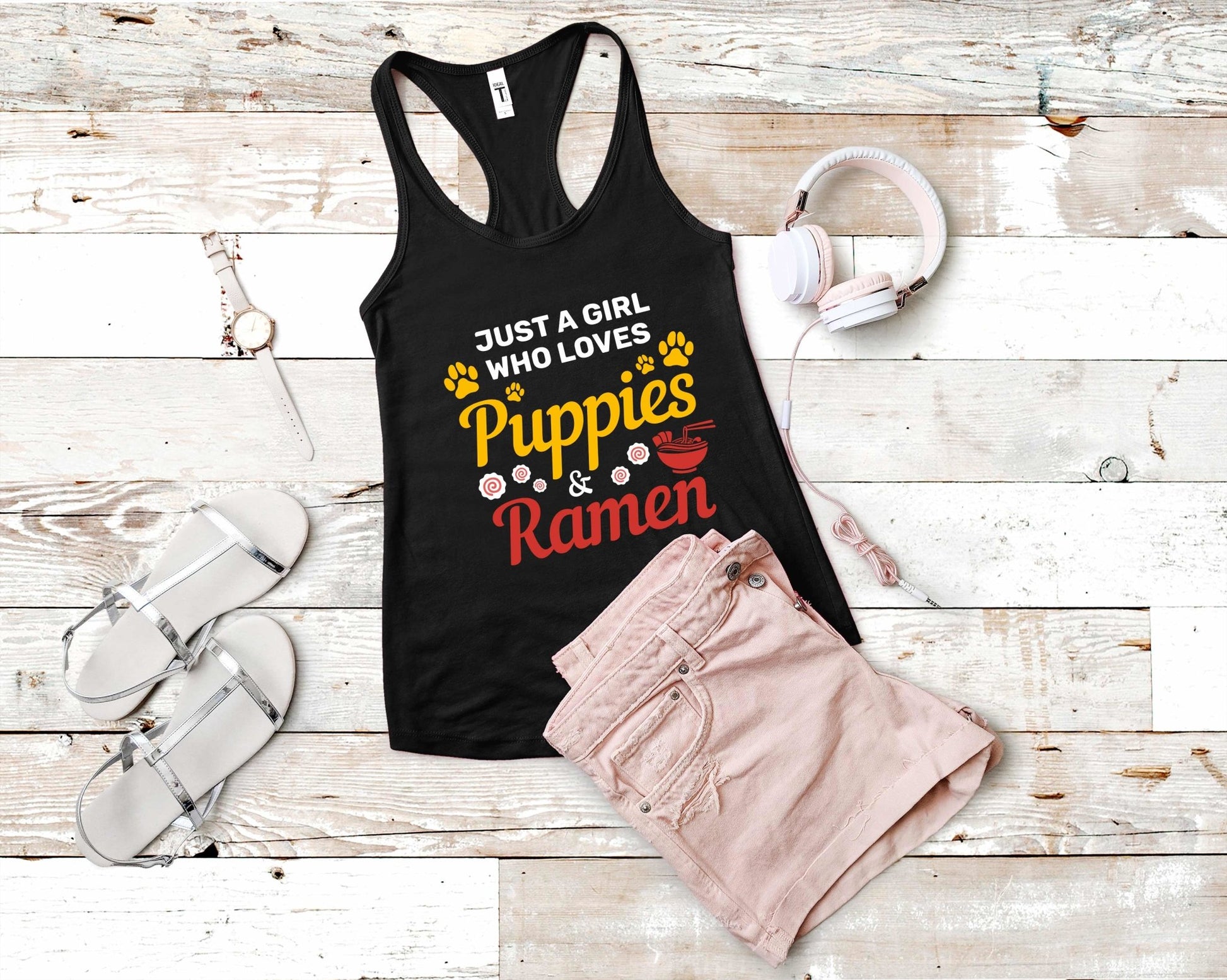 Just a Girl Who Loves Puppies and Ramen Shirt for Foodie | Stocking Stuffer for College Student - Gone Coastal Creations - Shirts