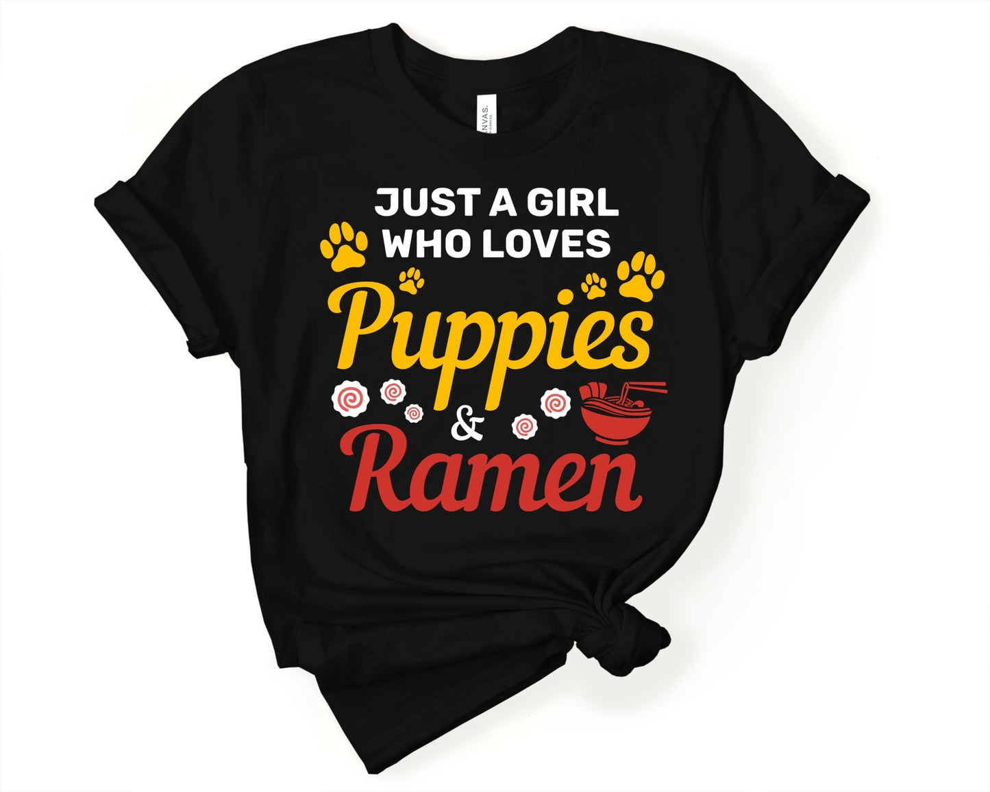 Just a Girl Who Loves Puppies and Ramen Shirt for Foodie | Stocking Stuffer for College Student - Gone Coastal Creations - Shirts