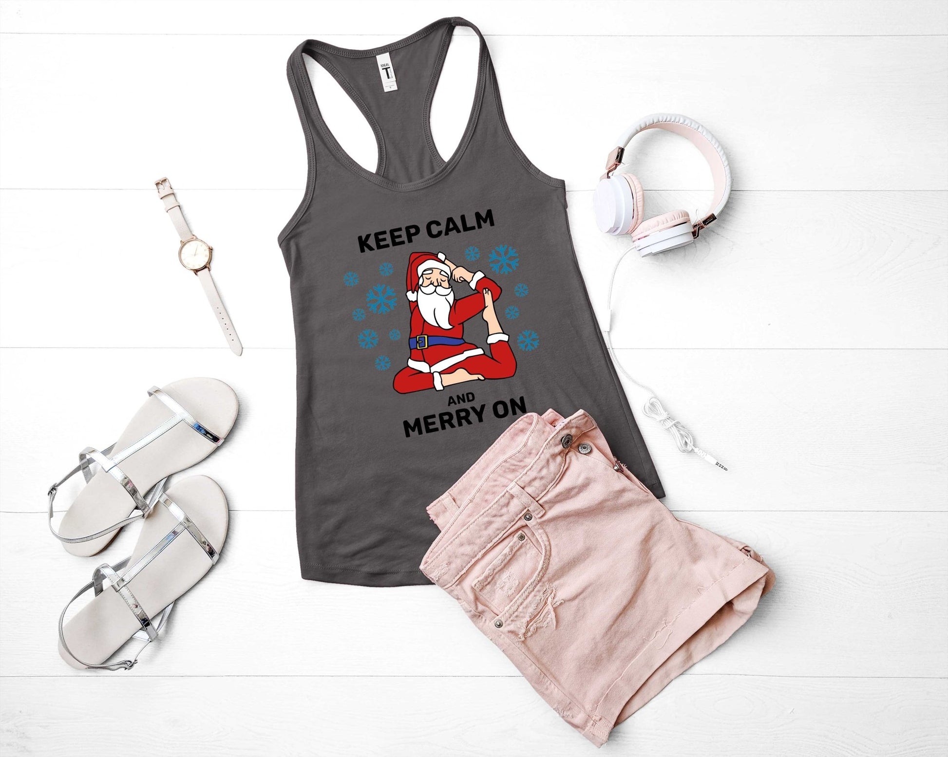 Keep Calm and Merry On | Inspirational Yoga Shirt | Christmas Yoga - Gone Coastal Creations - Shirts