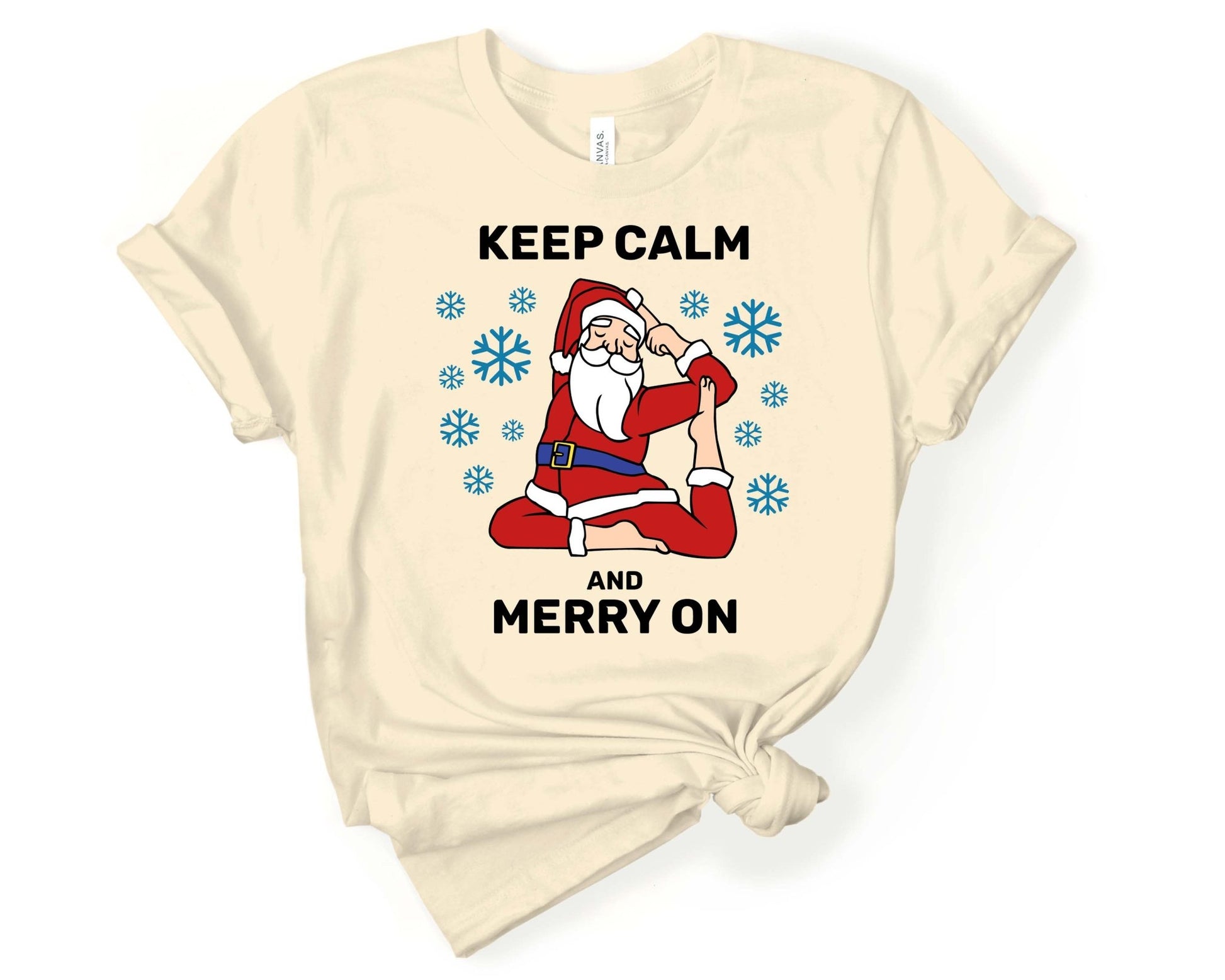 Keep Calm and Merry On | Inspirational Yoga Shirt | Christmas Yoga - Gone Coastal Creations - Shirts