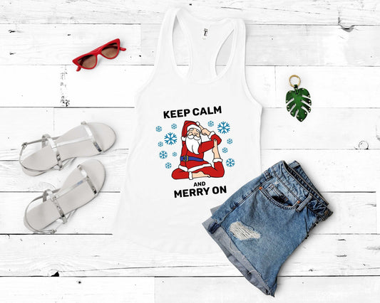 Keep Calm and Merry On | Inspirational Yoga Shirt | Christmas Yoga - Gone Coastal Creations - Shirts