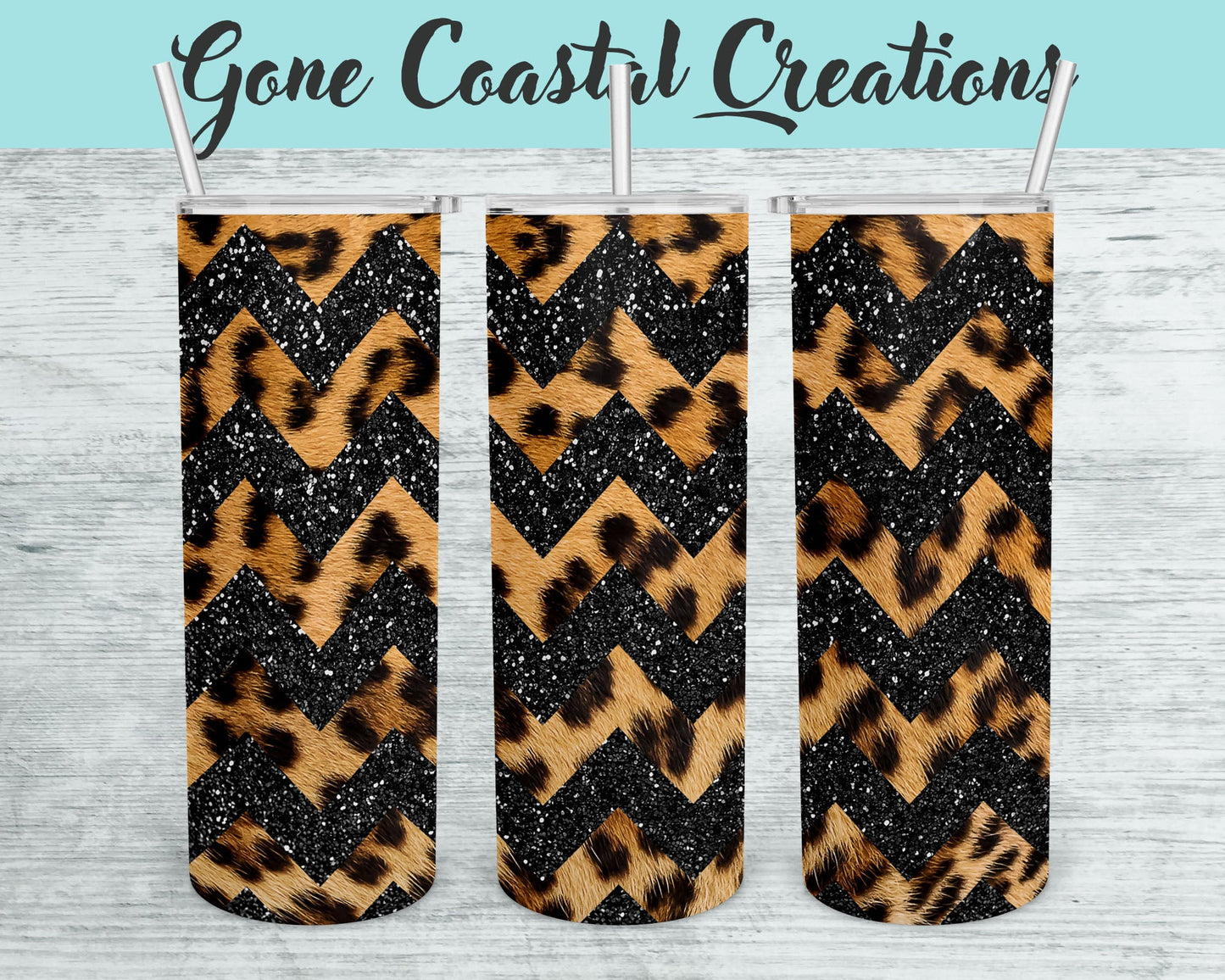 Leopard Print and Black Glitter Abstract Tumbler - a unique gift this holiday - Gone Coastal Creations - Mugs & Tumblers