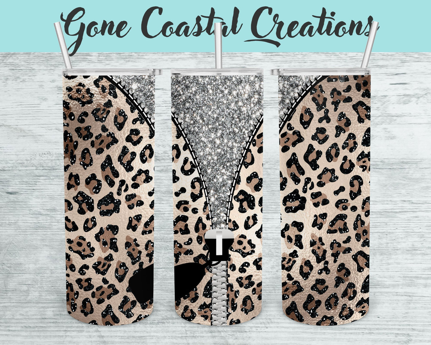 Leopard Print Zipped Over Silver Glitter Tumbler - a unique gift this holiday - Gone Coastal Creations - Mugs & Tumblers