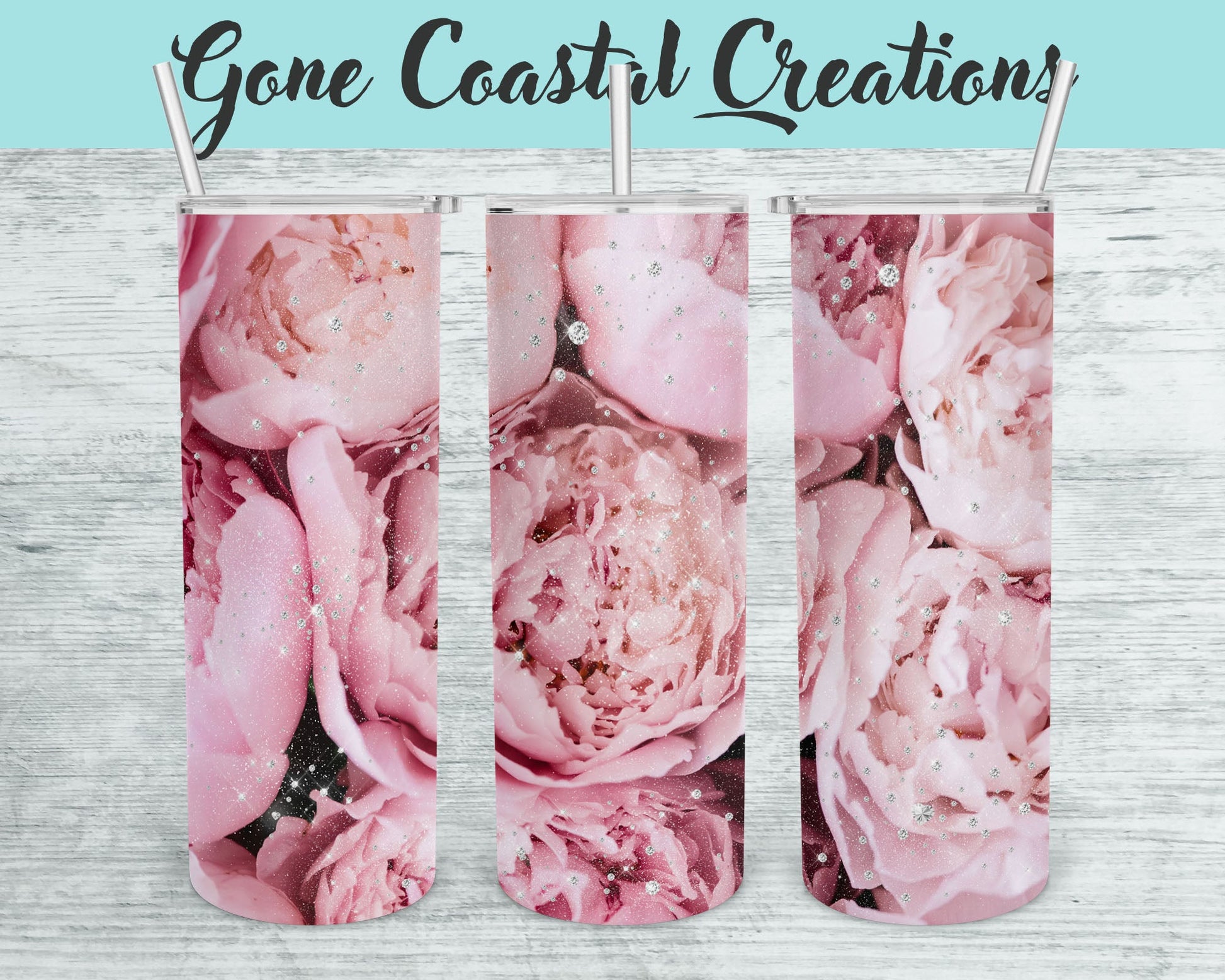 Light Pink Carnation Sparkly Tumbler - a unique gift this holiday - Gone Coastal Creations - Mugs & Tumblers