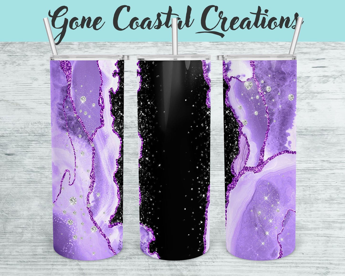 Light Purple and Black Geode Pattern with Diamond Accents Tumbler - a unique gift this holiday - Gone Coastal Creations - Mugs & Tumblers