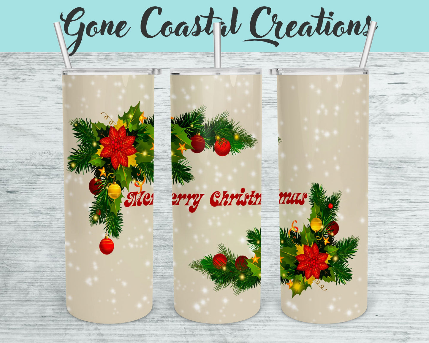 Mistletoe and Holly Christmas Themed Tumbler - a unique gift this holiday - Gone Coastal Creations - Mugs & Tumblers