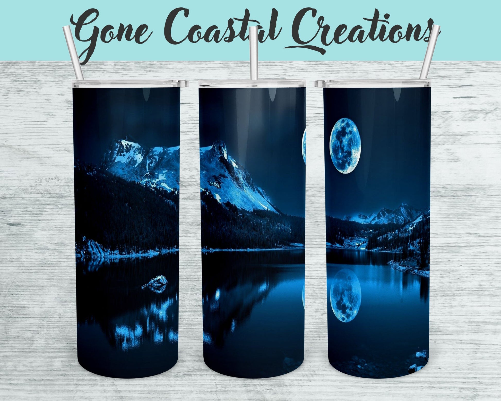 Moon and Mountain Landscape Scenery Tumbler - a unique gift this holiday - Gone Coastal Creations - Mugs & Tumblers