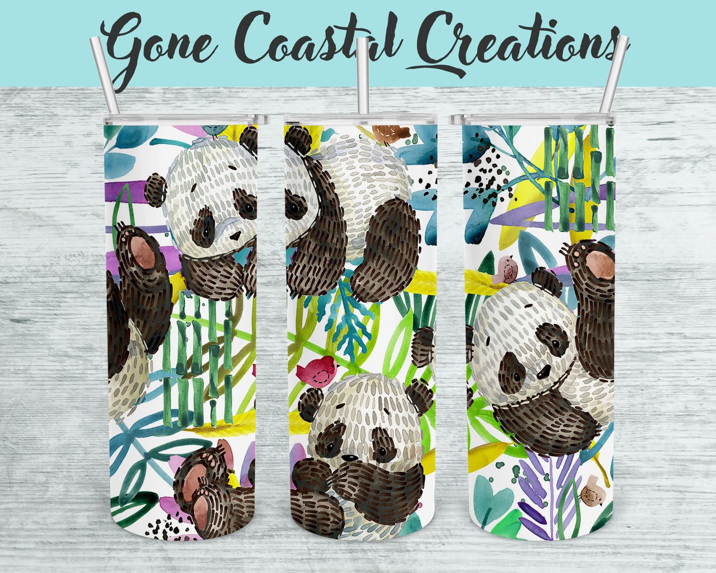 Panda and Bamboo pattern tumbler, gift for her, mothers day gift, Gift for Animal Lover - Gone Coastal Creations - Mugs & Tumblers