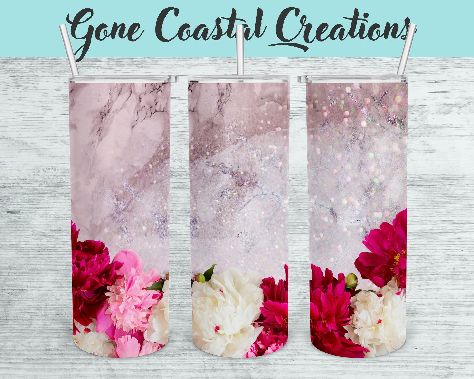 Pastel Pink Pattern with Red White and Pink Floral Accents Tumbler - a unique gift this holiday - Gone Coastal Creations - Mugs & Tumblers