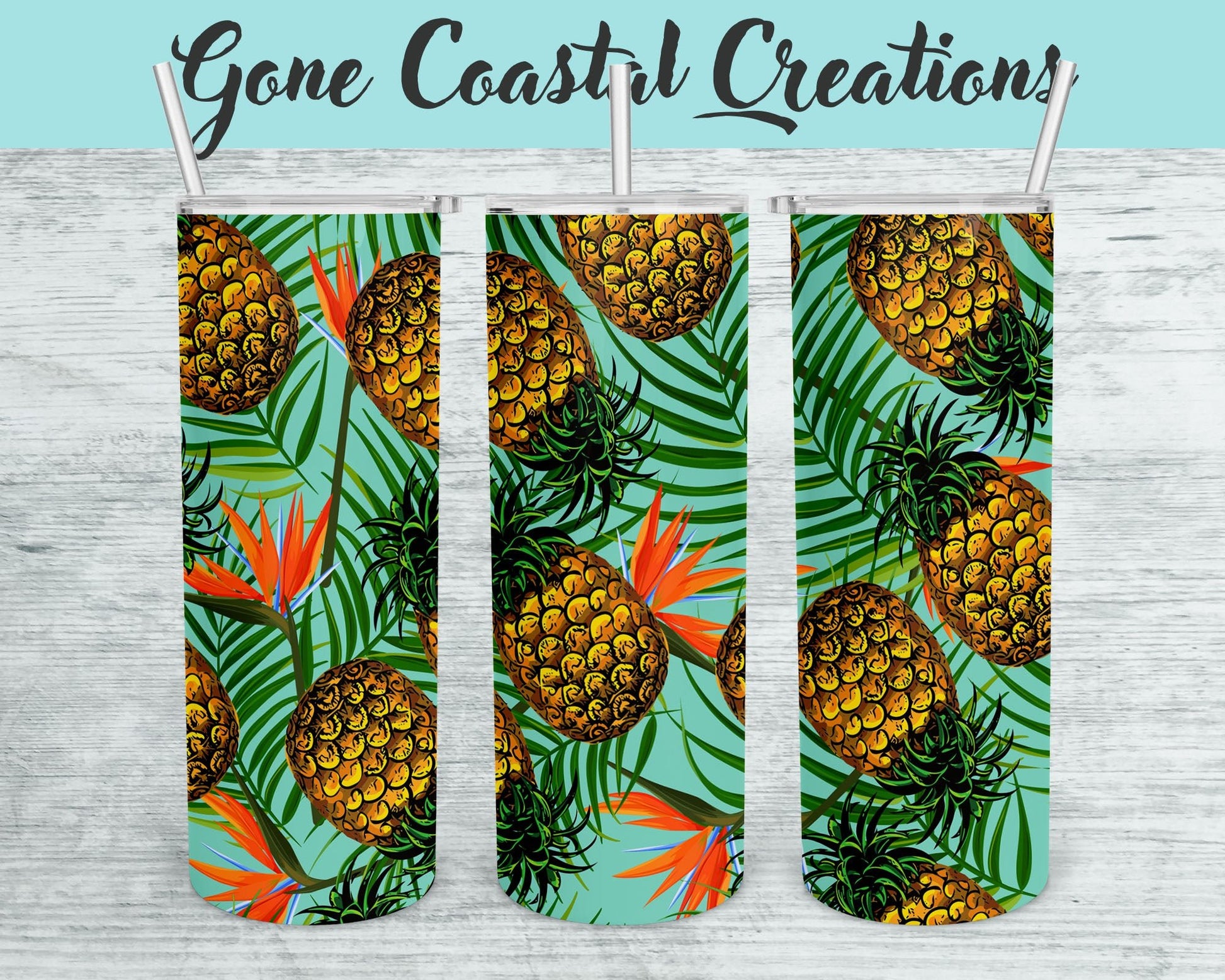 Pineapple Themed Tumbler - a unique gift this holiday - Gone Coastal Creations - Mugs & Tumblers