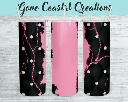 Pink and Black Geode Pattern Accented with Diamonds and Glitter Tumbler - a unique gift this holiday - Gone Coastal Creations - Mugs & Tumblers