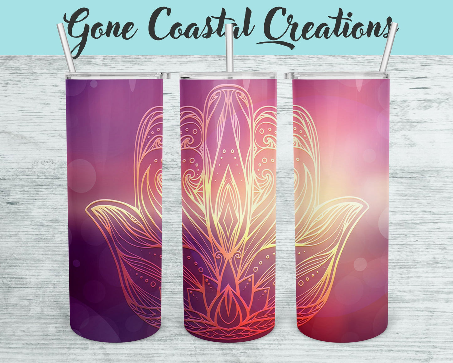 Pink and Golden Hamsa Pattern Tumbler - a unique gift this holiday - Gone Coastal Creations - Mugs & Tumblers