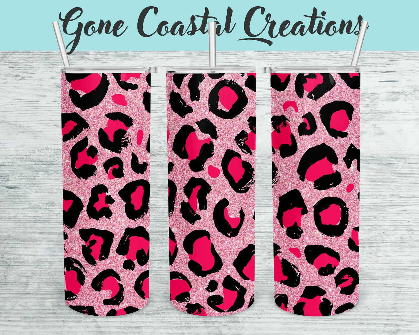 Pink Glitter Leopard Print Tumbler - a unique gift this holiday - Gone Coastal Creations - Mugs & Tumblers