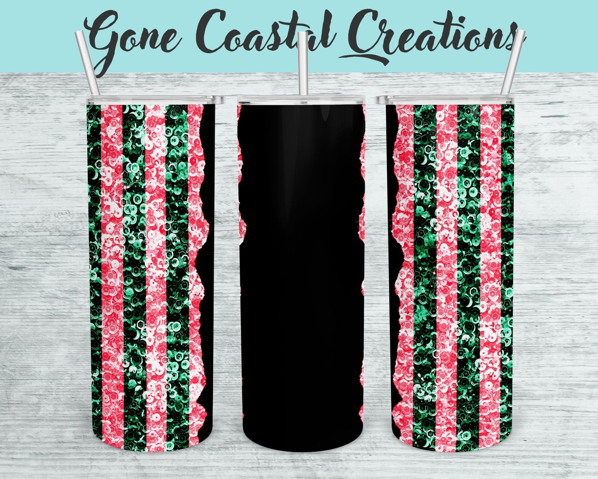 Pink Green and Black Patterned Tumbler - a unique gift this holiday - Gone Coastal Creations - Mugs & Tumblers