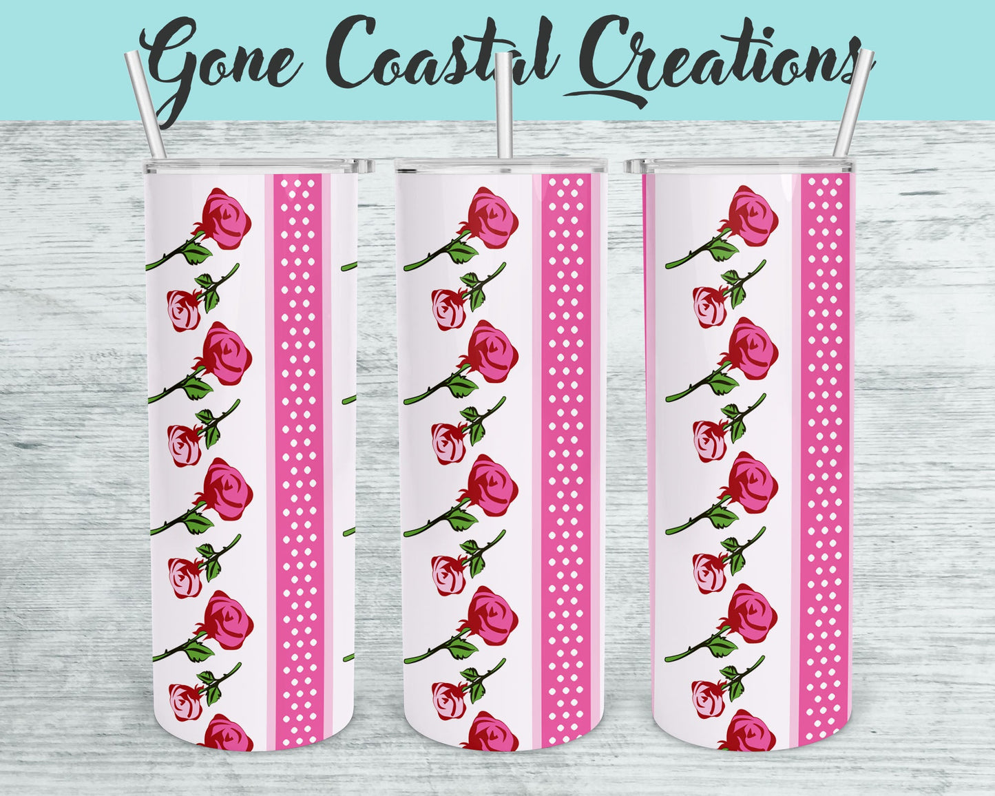 Pink Roses Design Tumbler - a unique gift this holiday - Gone Coastal Creations - Mugs & Tumblers