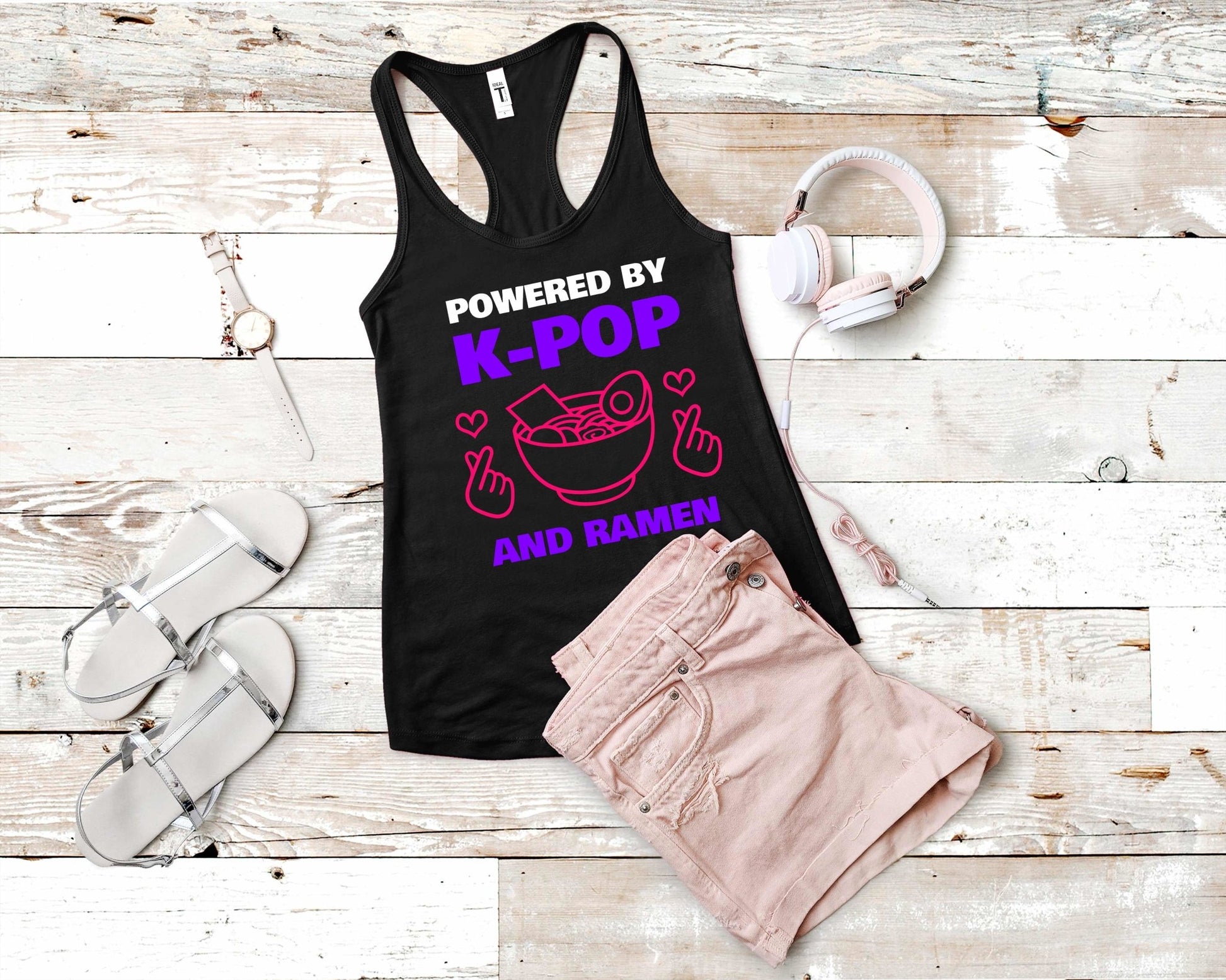 Powered by K-Pop and Ramen Shirt for Foodie | Stocking Stuffer for College Student - Gone Coastal Creations - Shirts