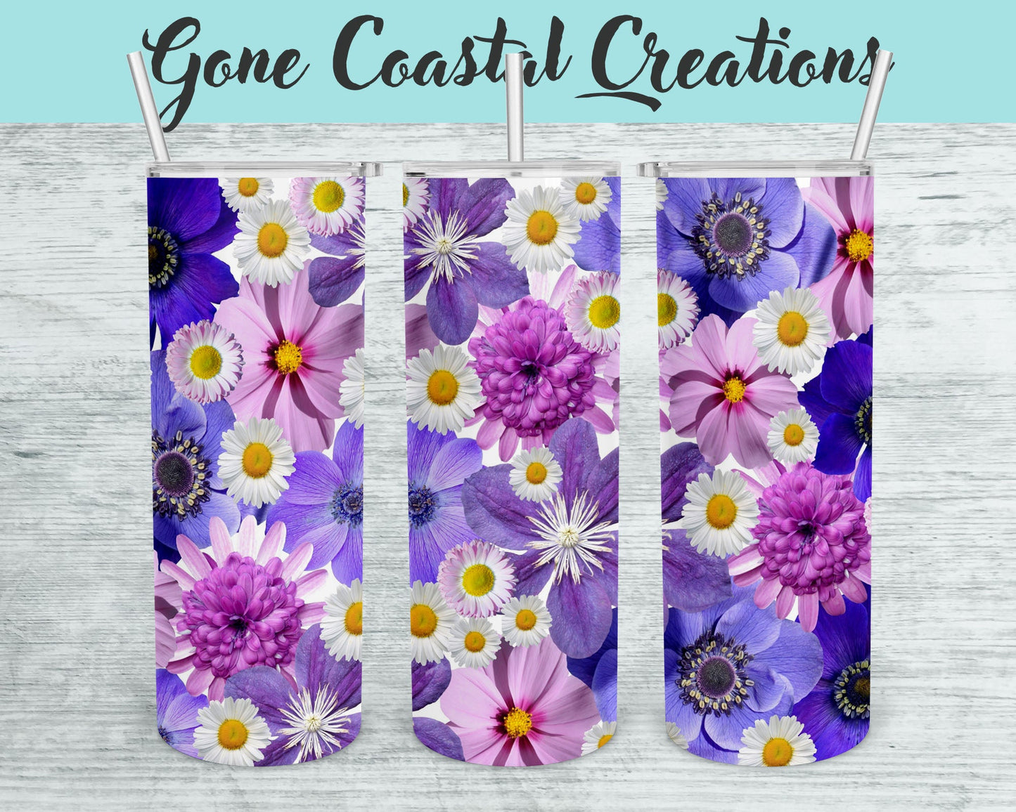 Purple and Pink Garden Flower Inspired Tumbler - a unique gift this holiday - Gone Coastal Creations - Mugs & Tumblers