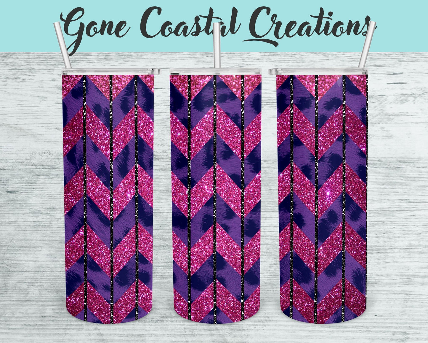 Purple Leopard and Pink Glitter Abstract Design Tumbler - a unique gift this holiday - Gone Coastal Creations - Mugs & Tumblers