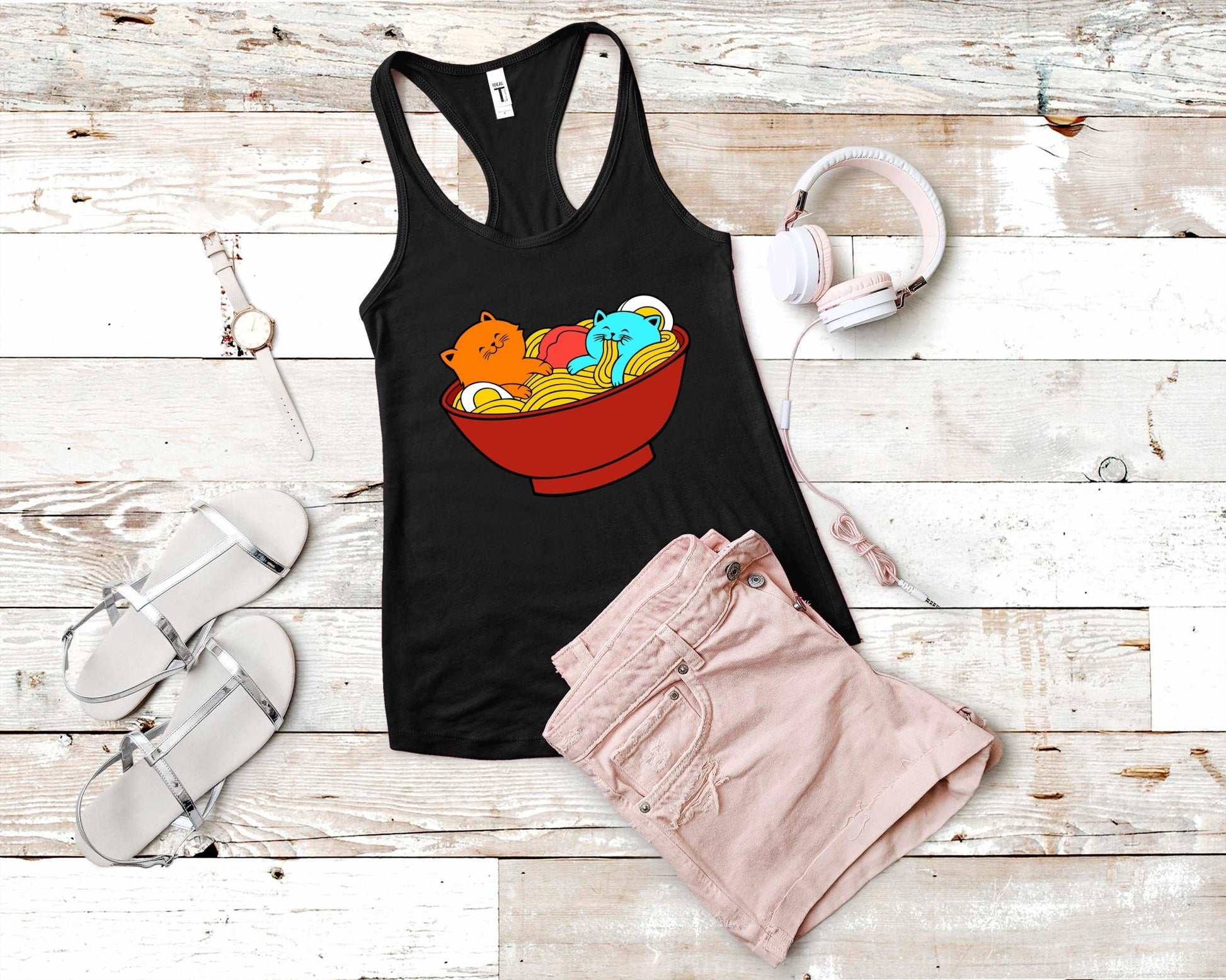 Ramen Cat Shirt for Foodie | Stocking Stuffer for College Student - Gone Coastal Creations - Shirts