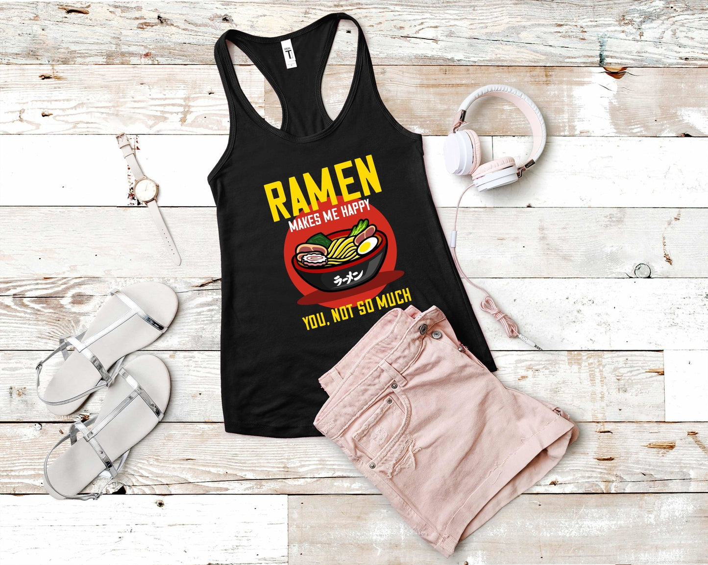 Ramen Makes Me Happy Shirt for Foodie | Stocking Stuffer for College Student - Gone Coastal Creations - Shirts