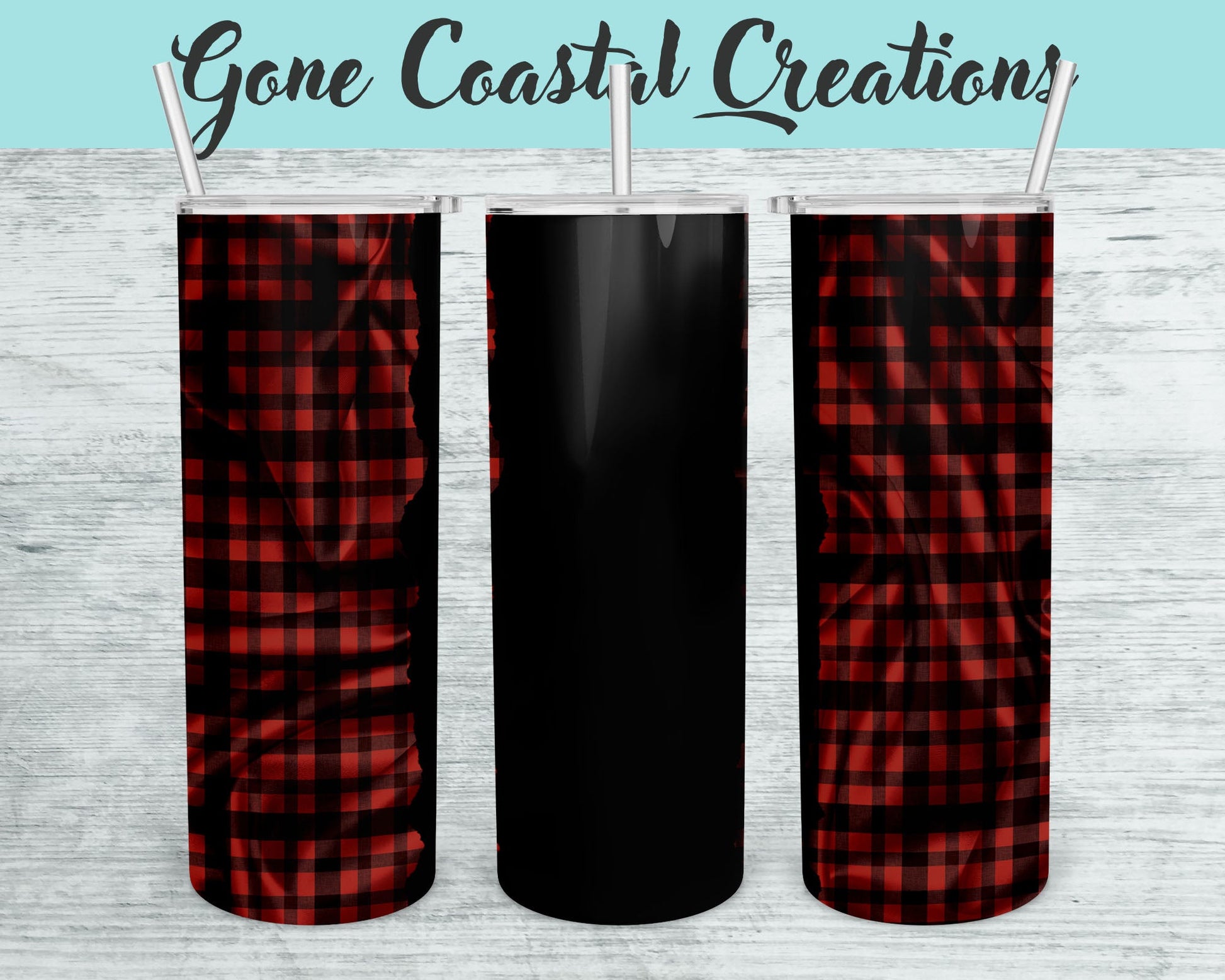 Red and Black Plaid Pattern Tumbler - a unique gift this holiday - Gone Coastal Creations - Mugs & Tumblers