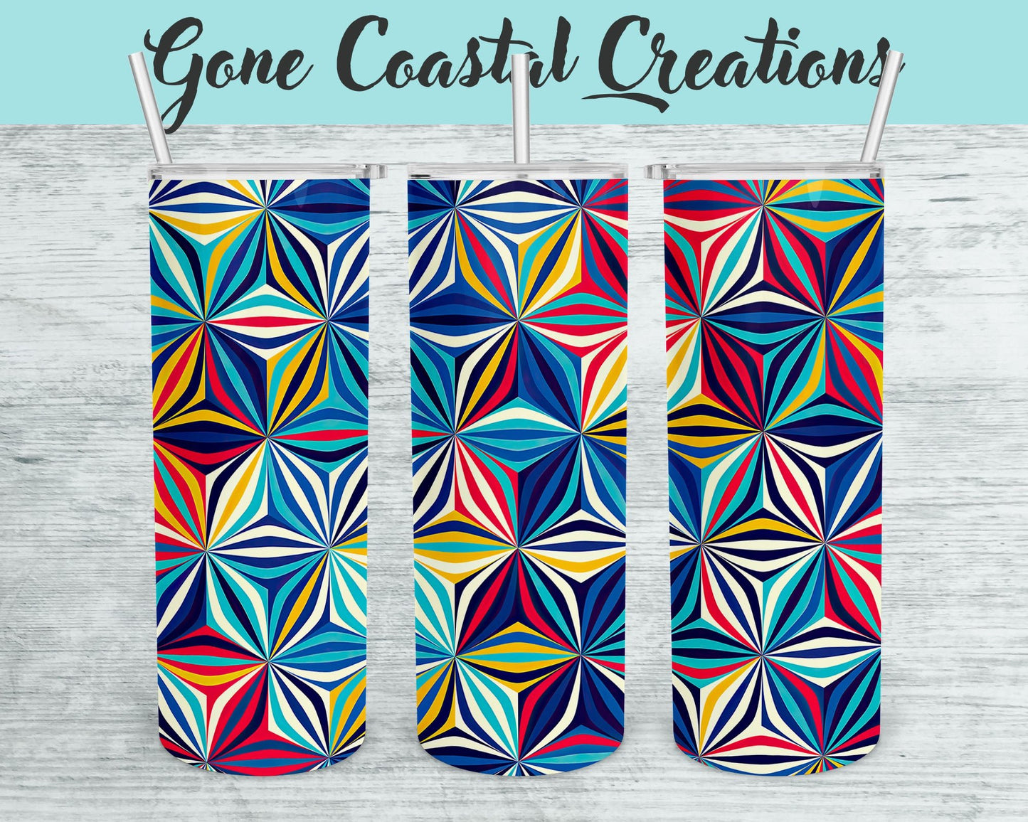 Red Blue and Yellow Geometric pattern tumbler, gift for her, mothers day gift - Gone Coastal Creations - Mugs & Tumblers