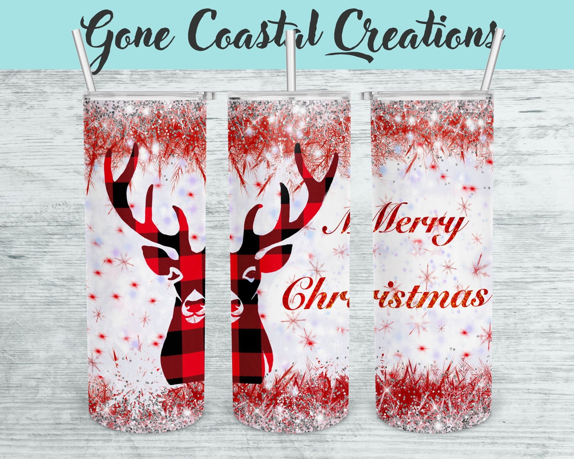 Red Plaid Reindeer Christmas Themed Tumbler - a unique gift this holiday - Gone Coastal Creations - Mugs & Tumblers