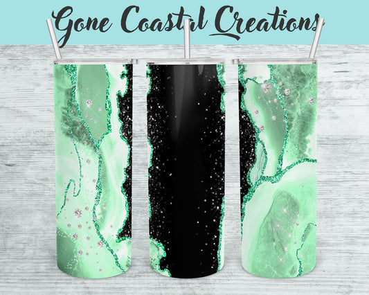 Sage Green and Black Geode Pattern with Diamond Accents Tumbler - a unique gift this holiday - Gone Coastal Creations - Mugs & Tumblers