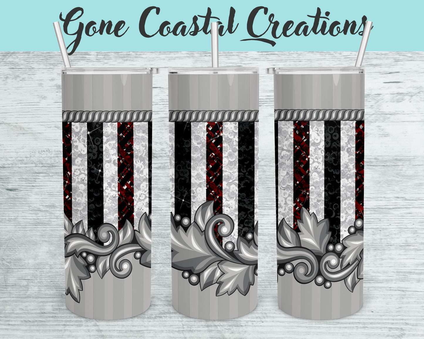 Silver and Black Striped Tumbler - a unique gift this holiday - Gone Coastal Creations - Mugs & Tumblers