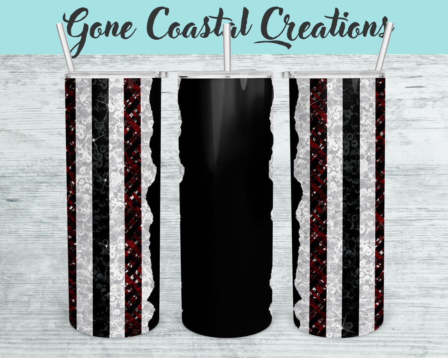 Silver Red and Black Sequin Pattern Tumbler - a unique gift this holiday - Gone Coastal Creations - Mugs & Tumblers