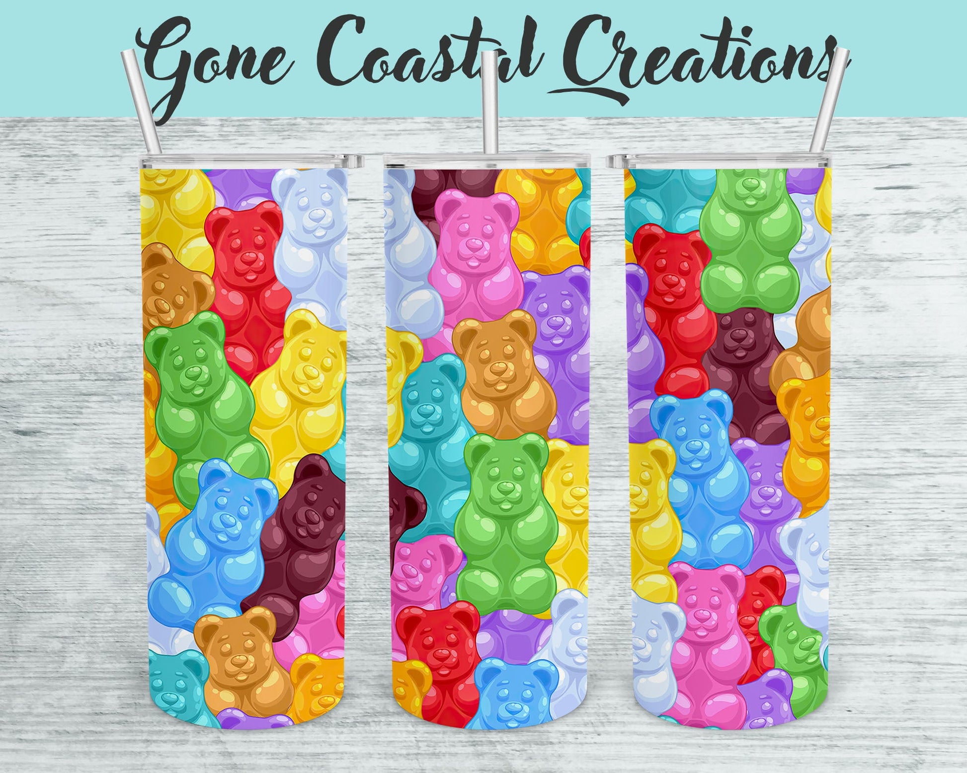 Squishy candy bear pattern tumbler, gift for her, mothers day gift, Candy lover, sugar addict - Gone Coastal Creations - Mugs & Tumblers