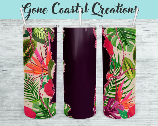 Tropical Print Geode Pattern Accented with Glitter Tumbler - a unique gift this holiday - Gone Coastal Creations - Mugs & Tumblers